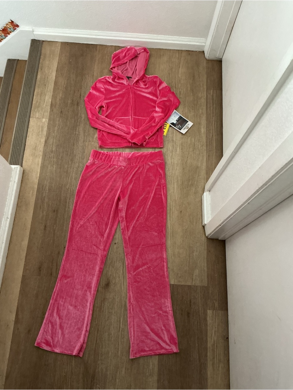 Forever 21 Hot Pink Velour Hoodie & Wide Leg Pants Set